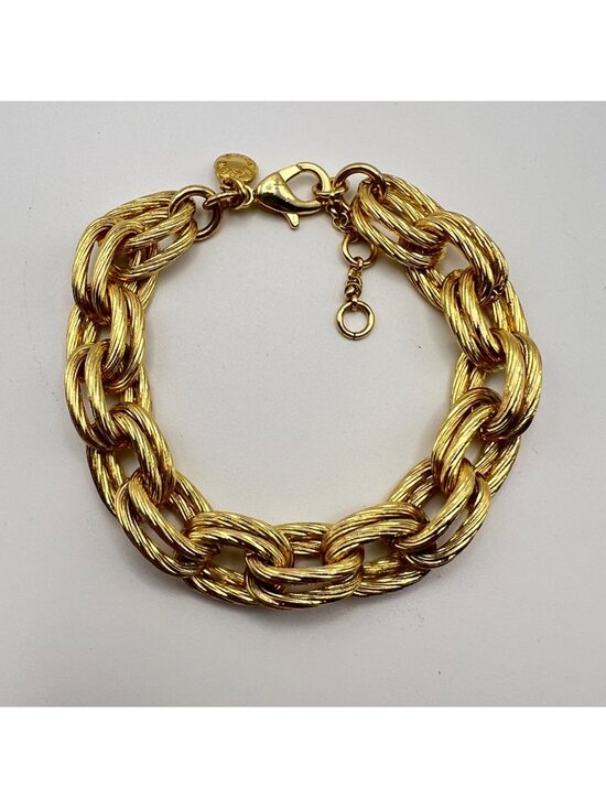J Crew Jewelry - J Crew Gold-Tone Bracelet Textured Chain Double Link Adjustable Classic Stack